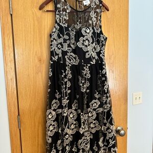 ECI Black and Cream Floral Midi Dress